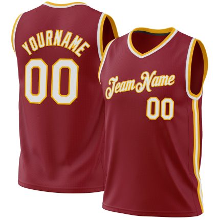 Personalized Maroon White Gold Throwback Basketball Jersey - Authentic Design Personalized Maroon White-Gold Authentic Throwback