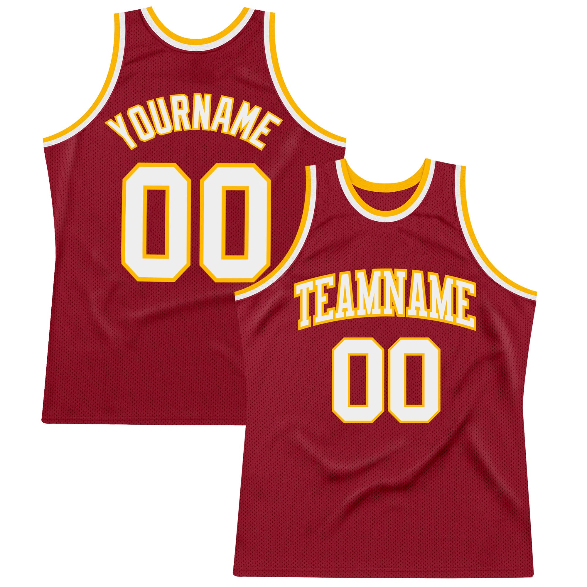 Custom Basketball Jersey - Personalized Maroon White-Gold Authentic Throwback with Team Name & Number Personalized Maroon