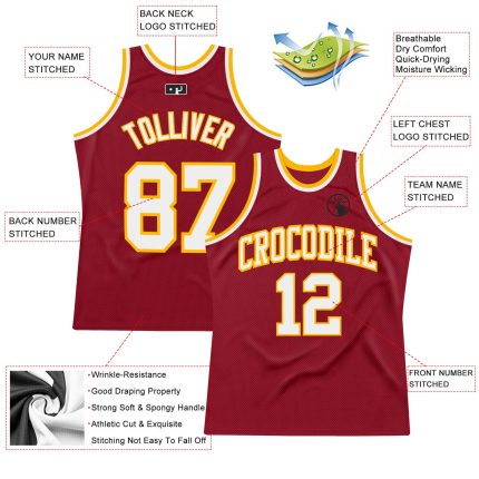 Custom Basketball Jersey - Personalized Maroon White-Gold Authentic Throwback with Team Name & Number Personalized Maroon