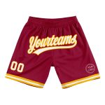 Personalized Maroon White-Gold Basketball Shorts - Authentic Throwback Design Personalized Maroon White-Gold Authentic Throwback