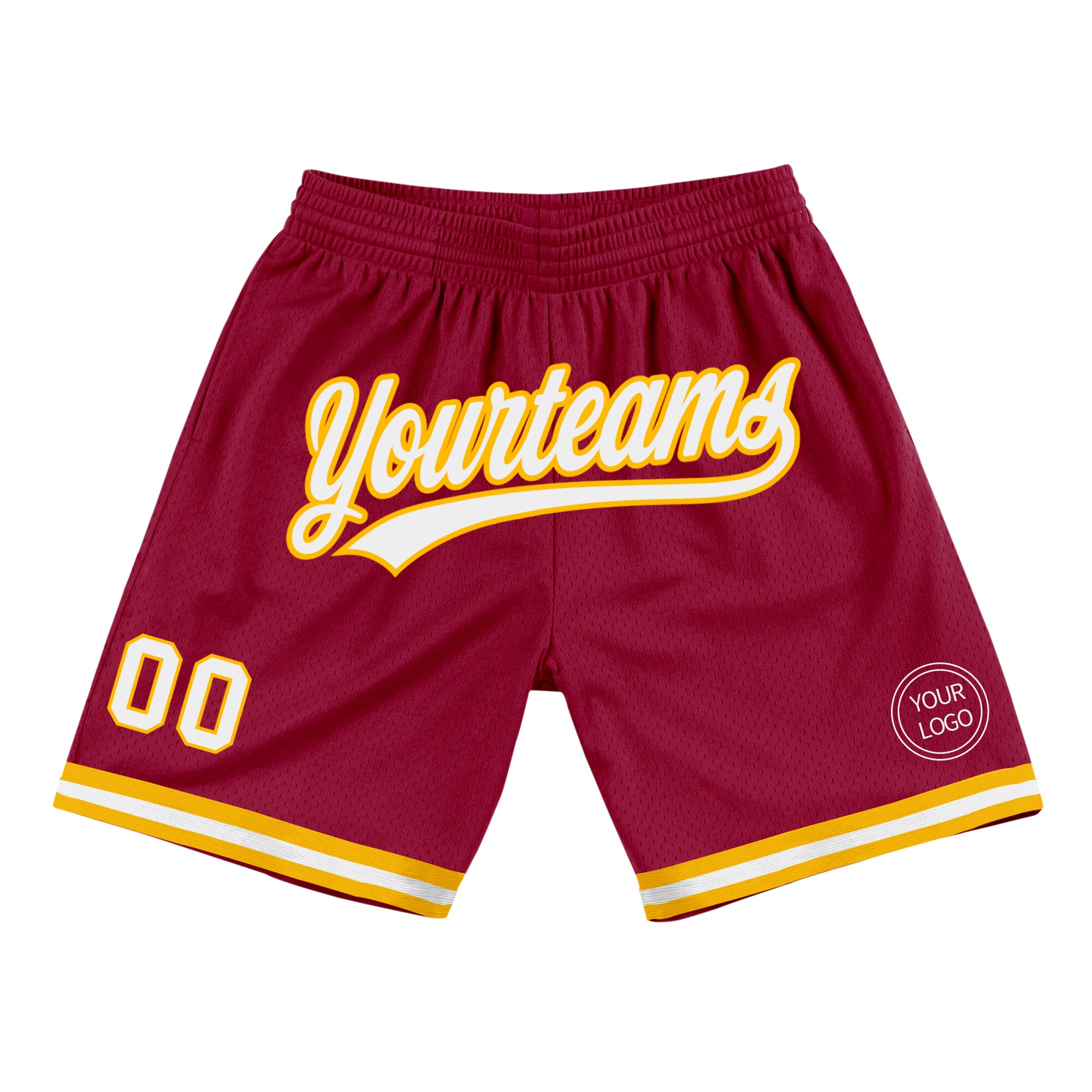 Personalized Maroon White-Gold Basketball Shorts - Authentic Throwback Design Personalized Maroon White-Gold Authentic Throwback