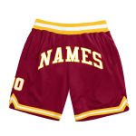 Custom Authentic Throwback Basketball Shorts with Personalized Name and Number - Maroon White Gold Personalized Maroon White-Gold