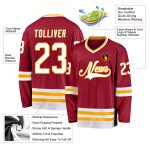 Custom Maroon White Gold Hockey Jersey with Personalized Name & Number - Team Apparel Personalized Maroon White-Gold Hockey