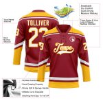 Custom Name Number Maroon White-Gold Hockey Lace Neck Jersey Personalized Team Apparel Personalized Maroon White-Gold Hockey