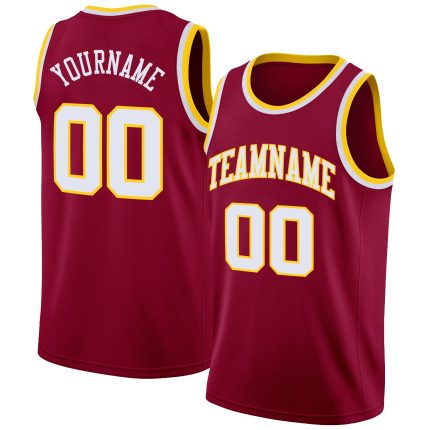 Custom Maroon White-Gold Rib-Knit Basketball Jersey with Personalized Name and Number - Team Apparel Personalized Maroon
