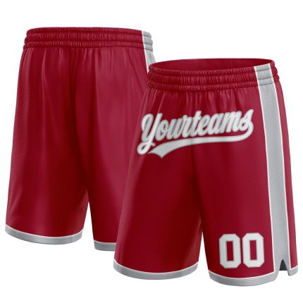 Custom Maroon Basketball Shorts with Name and Number - Authentic Gray-White Team Gear Personalized Maroon White-Gray Authentic