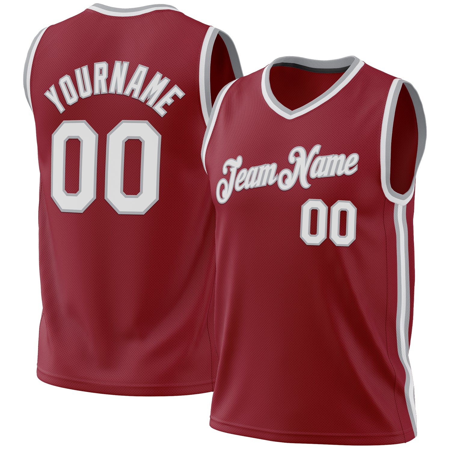 Custom Name Number Throwback Basketball Jersey - Personalized Maroon White Gray Team Jersey Personalized Maroon White-Gray