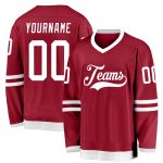 Custom Maroon White Hockey Jersey with Personalized Name and Number - Team Apparel Personalized Maroon White Hockey Jersey
