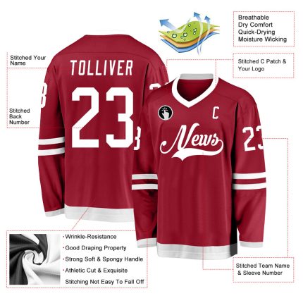 Custom Maroon White Hockey Jersey with Personalized Name and Number - Team Apparel Personalized Maroon White Hockey Jersey