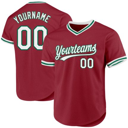 Custom Throwback Baseball Jersey with Personalized Name & Number - Maroon White Kelly Green Personalized Maroon White-Kelly