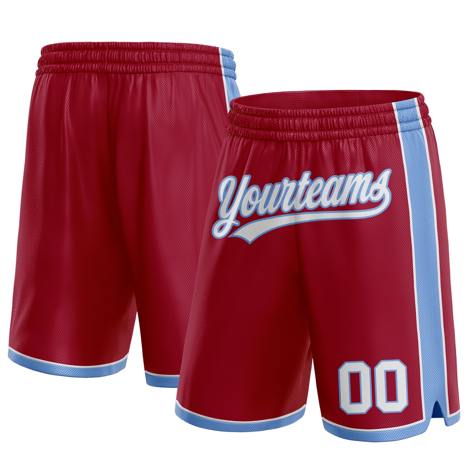 Custom Team Basketball Shorts with Name and Number - Personalized Maroon & White-Light Blue Authentic Design Personalized