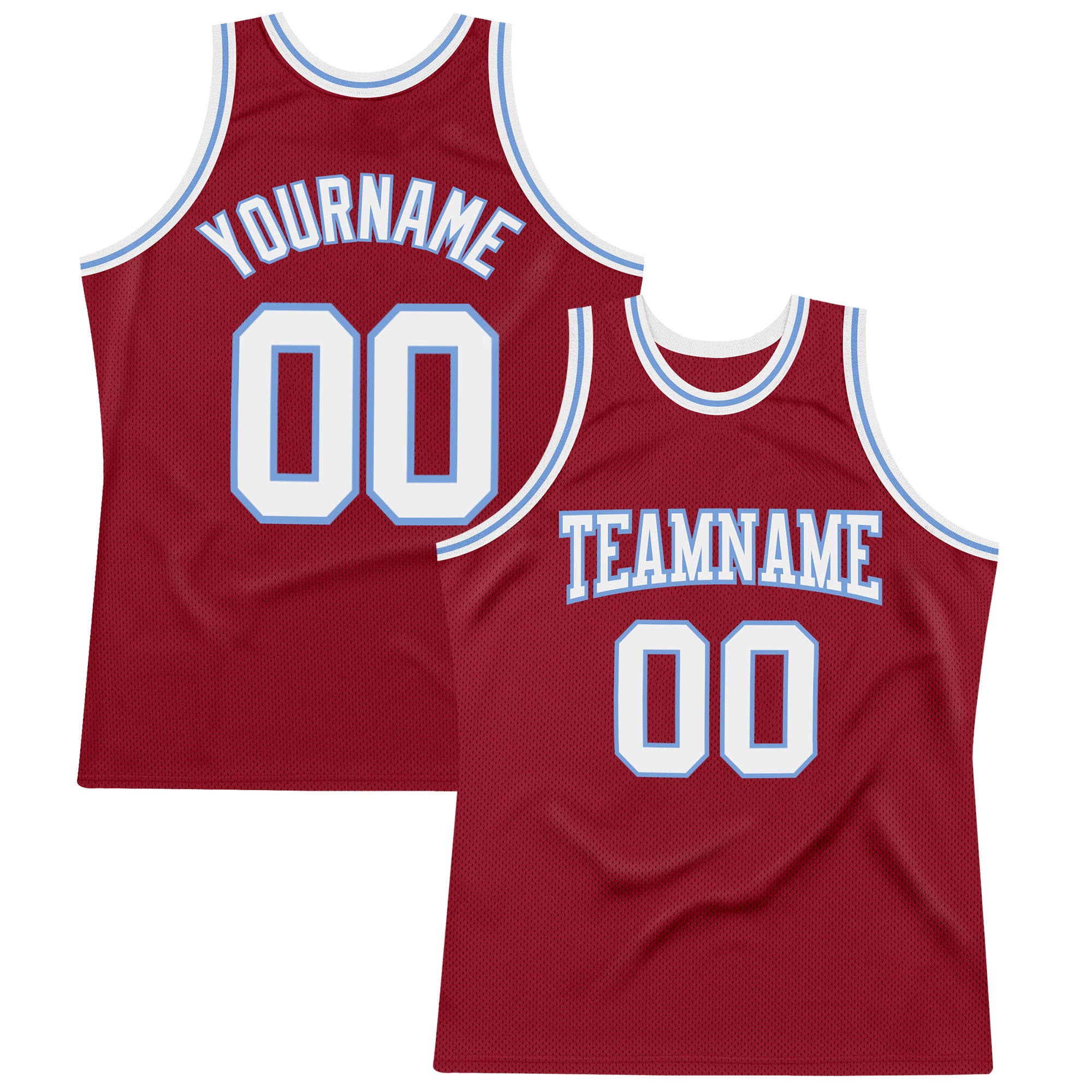 Customizable Basketball Jersey - Maroon White-Light Blue Throwback Team Jersey with Name and Number Personalized Maroon White-Light