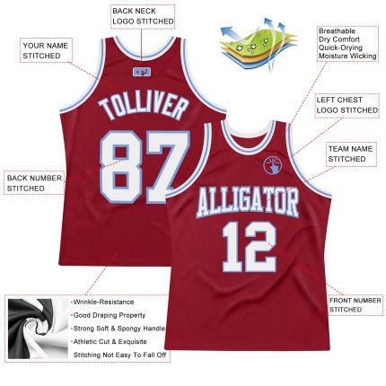Customizable Basketball Jersey - Maroon White-Light Blue Throwback Team Jersey with Name and Number Personalized Maroon White-Light