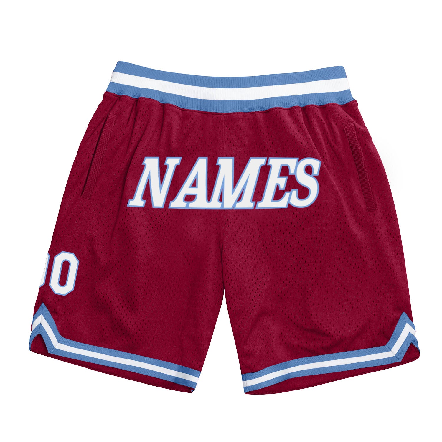 Custom Team Basketball Shorts with Name & Number - Personalized Maroon & Light Blue Throwback Authentic Design Personalized