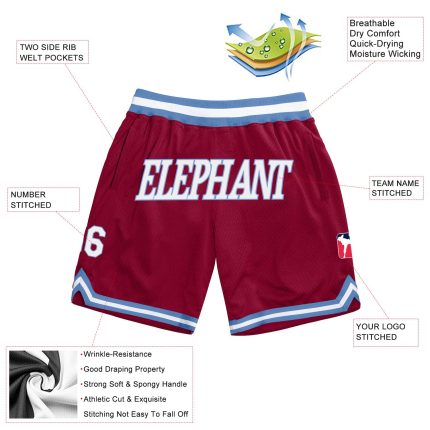 Custom Team Basketball Shorts with Name & Number - Personalized Maroon & Light Blue Throwback Authentic Design Personalized