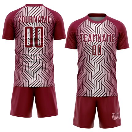 Custom Name Number Soccer Jersey Personalized Maroon White Lines Sublimation Team Uniform Personalized Maroon White Lines