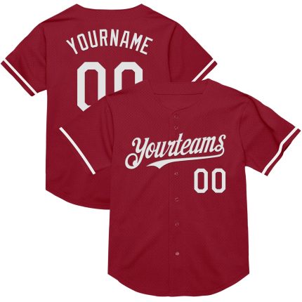 Custom Name & Number Authentic Baseball Jersey - Personalized Maroon White Mesh Throwback Design Personalized Maroon White