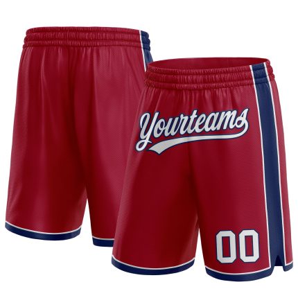 Custom Name Number Authentic Basketball Shorts Maroon White-Navy Team Design Personalized Maroon White-Navy Authentic Basketball