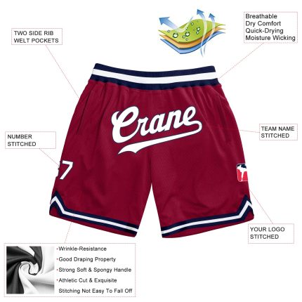Custom Team Basketball Shorts - Personalized Maroon and White-Navy Authentic Throwback with Name and Number Personalized