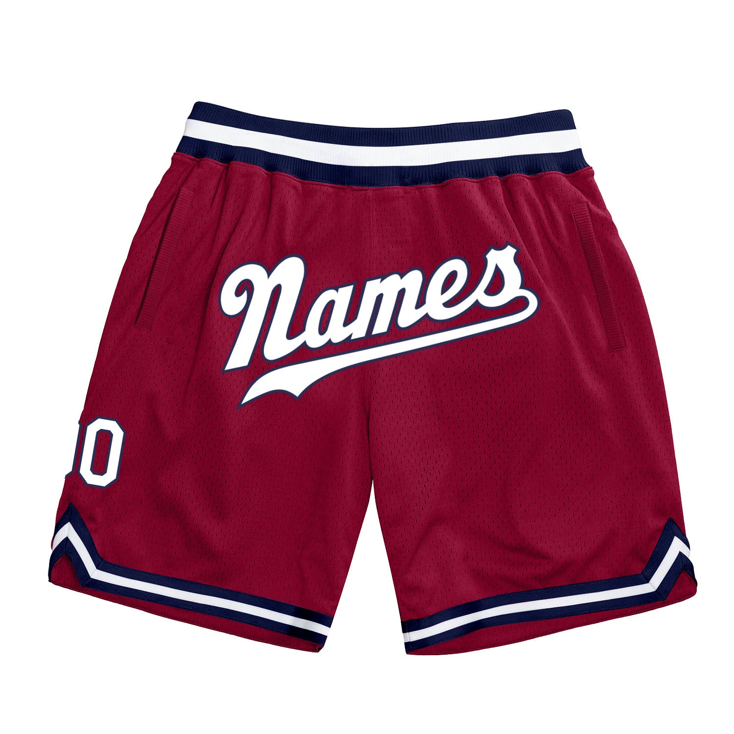 Custom Team Basketball Shorts - Personalized Maroon and White-Navy Authentic Throwback with Name and Number Personalized