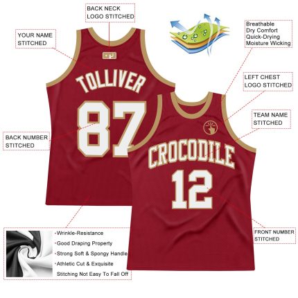 Custom Team Basketball Jersey with Personalized Name and Number - Maroon/White/Old Gold Authentic Throwback Design Personalized
