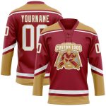 Custom Name and Number Hockey Lace Neck Jersey, Maroon White Old Gold Team Gear Personalized Maroon White-Old Gold Hockey