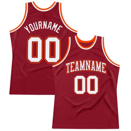 Personalized Maroon Orange White Throwback Basketball Jersey - Authentic Design Personalized Maroon White-Orange Authentic