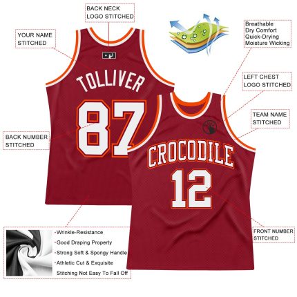 Personalized Maroon Orange White Throwback Basketball Jersey - Authentic Design Personalized Maroon White-Orange Authentic