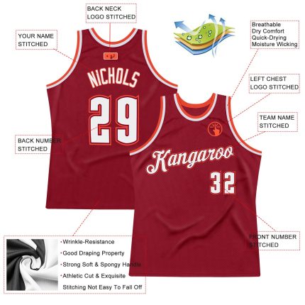 Custom Name Number Personalized Authentic Basketball Jersey Maroon White-Orange Throwback Team Style Personalized Maroon