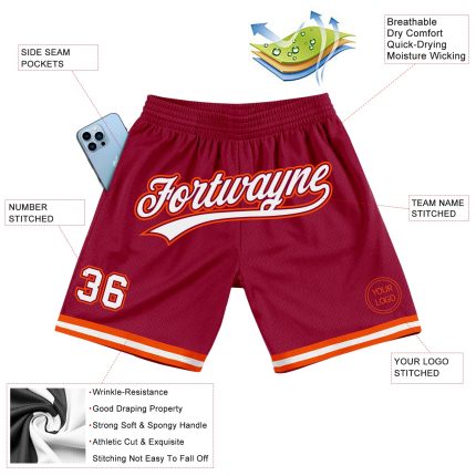 Custom Maroon White Orange Throwback Basketball Shorts Authentic Design Personalized Maroon White-Orange Authentic Throwback