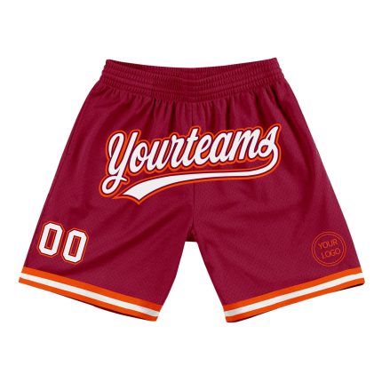 Custom Maroon White Orange Throwback Basketball Shorts Authentic Design Personalized Maroon White-Orange Authentic Throwback