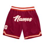 Custom Authentic Throwback Basketball Shorts with Personalized Name and Number - Maroon White-Orange Team Colors Personalized