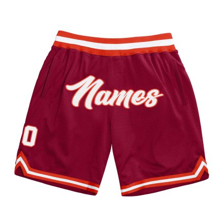 Custom Authentic Throwback Basketball Shorts with Personalized Name and Number - Maroon White-Orange Team Colors Personalized
