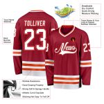 Custom Name and Number Maroon White-Orange Hockey Jersey - Personalized Team Jersey Personalized Maroon White-Orange Hockey