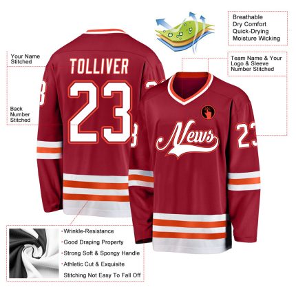 Custom Name and Number Maroon White-Orange Hockey Jersey - Personalized Team Jersey Personalized Maroon White-Orange Hockey