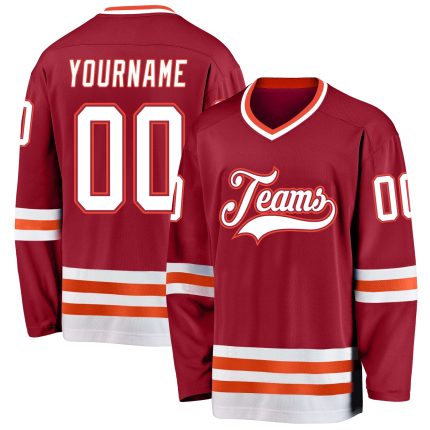 Custom Name and Number Maroon White-Orange Hockey Jersey - Personalized Team Jersey Personalized Maroon White-Orange Hockey