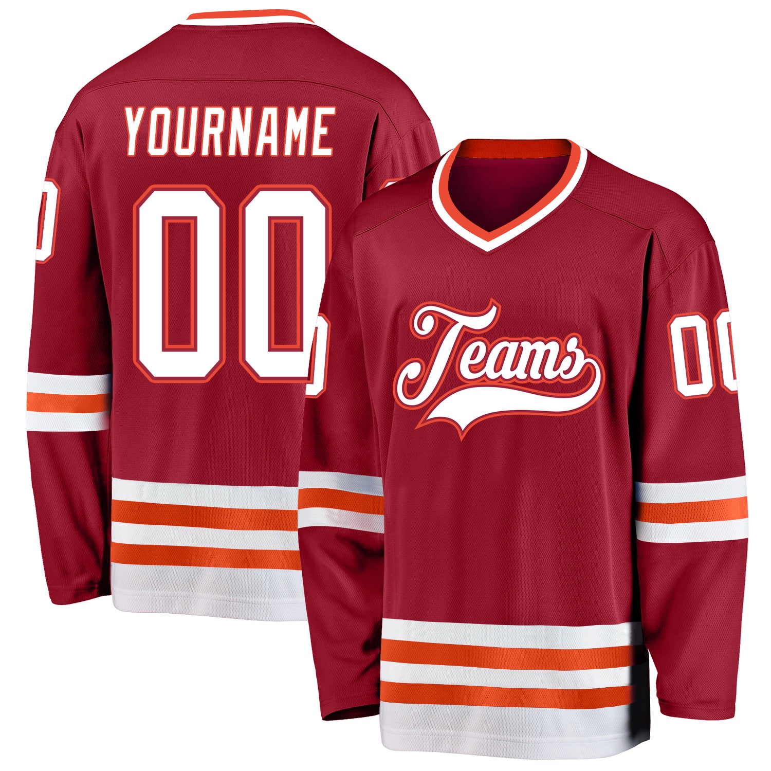 Custom Name and Number Maroon White-Orange Hockey Jersey - Personalized Team Jersey Personalized Maroon White-Orange Hockey