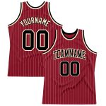Custom Name Number Basketball Jersey - Authentic Maroon White Pinstripe Black Cream Team Apparel Personalized Maroon White