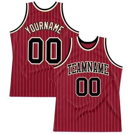 Custom Name Number Basketball Jersey - Authentic Maroon White Pinstripe Black Cream Team Apparel Personalized Maroon White