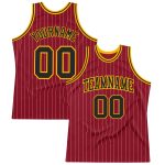 Custom Name and Number Basketball Jersey - Authentic Maroon White Pinstripe Black-Gold Design Personalized Maroon White Pinstripe
