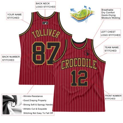 Custom Name Number Maroon White Pinstripe Basketball Jersey - Authentic Black-Old Gold Team Apparel Personalized Maroon White