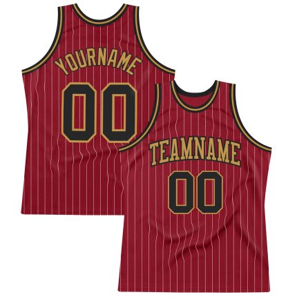 Custom Name Number Maroon White Pinstripe Basketball Jersey - Authentic Black-Old Gold Team Apparel Personalized Maroon White