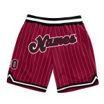 Custom Team Name Number Authentic Basketball Shorts Maroon White Pinstripe Black-White Personalized Maroon White Pinstripe