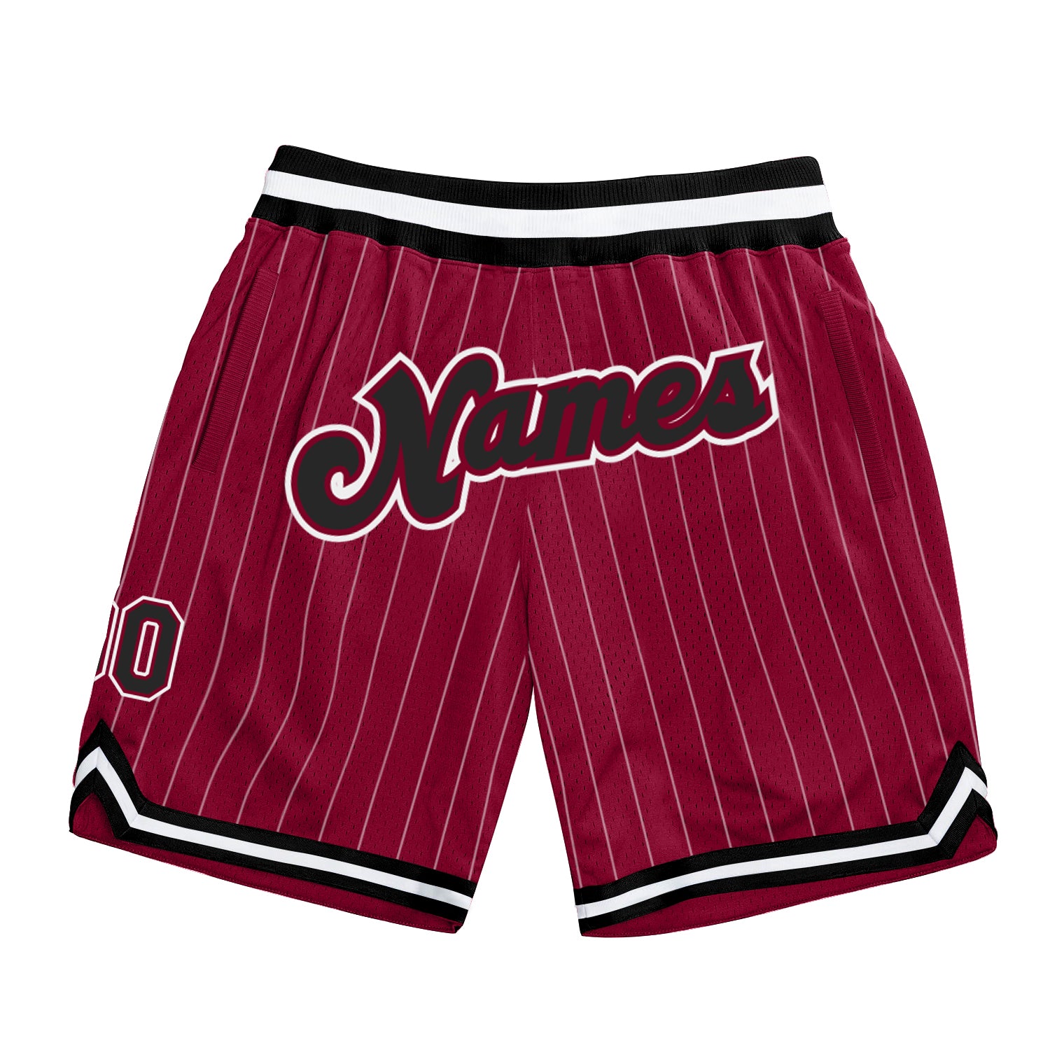 Custom Team Name Number Authentic Basketball Shorts Maroon White Pinstripe Black-White Personalized Maroon White Pinstripe
