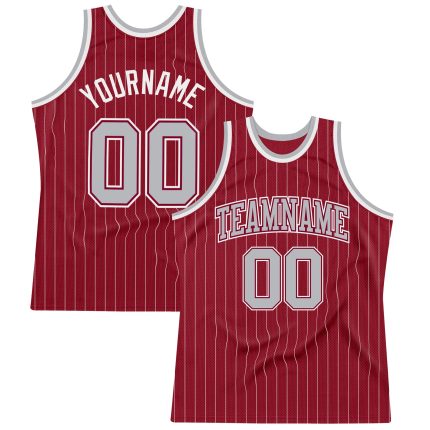 Custom Personalized Basketball Jersey - Maroon White Pinstripe Gray with Team Name & Number Personalized Maroon White Pinstripe