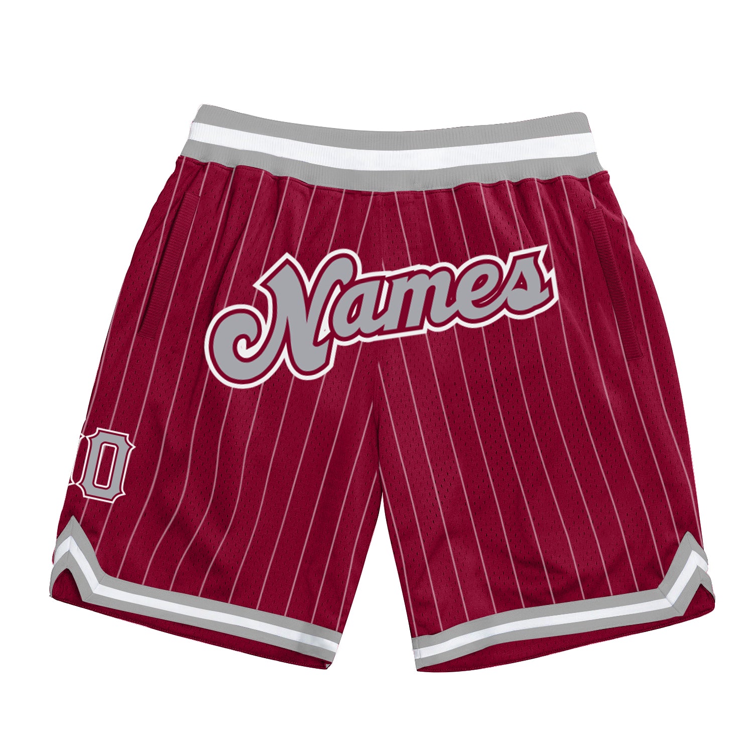 Custom Name and Number Basketball Shorts - Personalized Maroon White Pinstripe Gray-White Authentic Team Gear Personalized