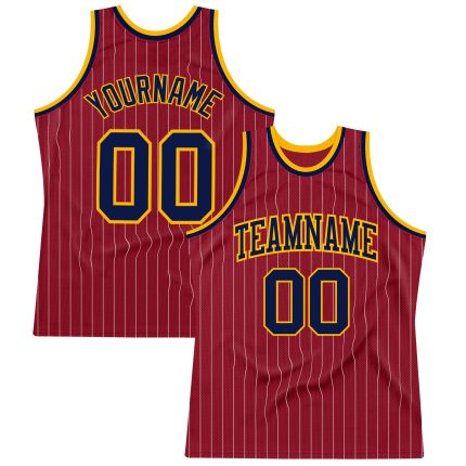 Personalized Navy Gold Basketball Jersey - Maroon White Pinstripe Authentic Personalized Maroon White Pinstripe Navy-Gold