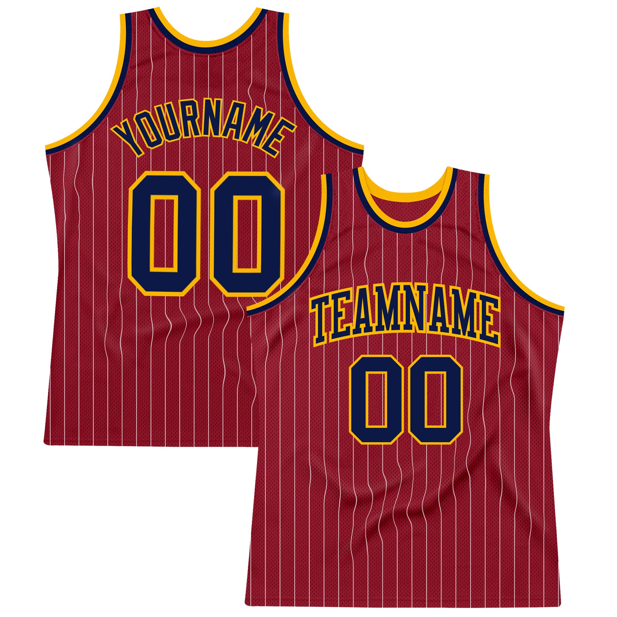 Personalized Navy Gold Basketball Jersey - Maroon White Pinstripe Authentic Personalized Maroon White Pinstripe Navy-Gold