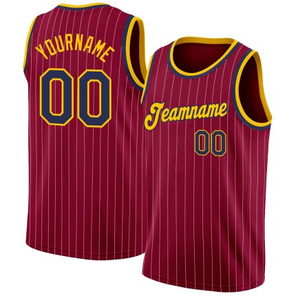 Custom Maroon White Pinstripe Navy-Gold Basketball Jersey with Personalized Name and Number - Authentic Team Gear Personalized