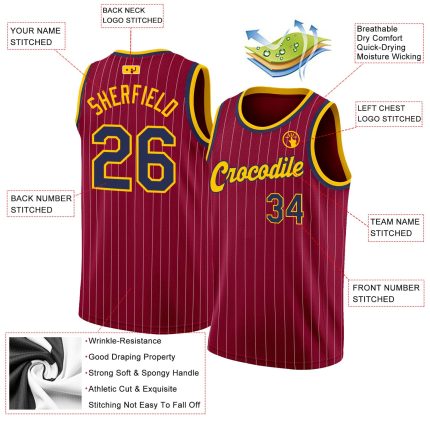 Custom Maroon White Pinstripe Navy-Gold Basketball Jersey with Personalized Name and Number - Authentic Team Gear Personalized